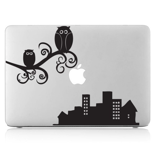 Owls against Night Cityscape Laptop / Macbook Vinyl Decal Sticker 