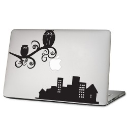 Owls against Night Cityscape Laptop / Macbook Vinyl Decal Sticker 