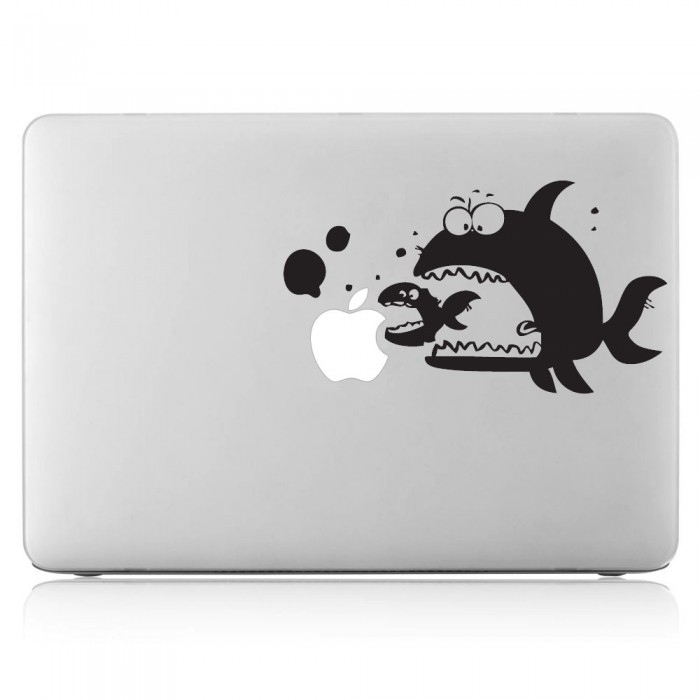 Die großen Fische fressen die kleinen  Laptop / Macbook Sticker Aufkleber (DM-0151)