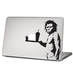 Banksy Caveman serve an Apple Laptop / Macbook Vinyl Decal Sticker 