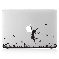 Happy girl and butterfly Laptop / Macbook Vinyl Decal Sticker 