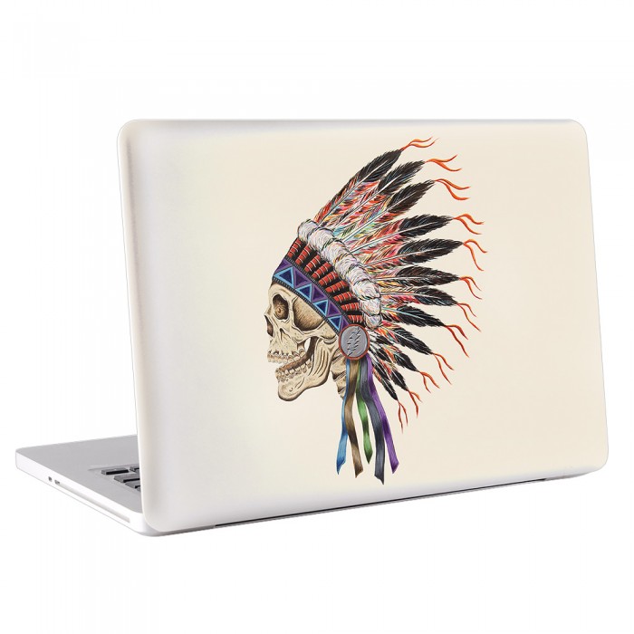 สติกเกอร์สกินแม็คบุ๊ค หัวกระโหลกอินเดียแดง  Indian Feather Skull MacBook Skin Sticker  (KMB-0032)