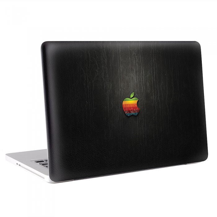 Leather Black Vintage Apple Rainbow Logo MacBook Skin / Decal