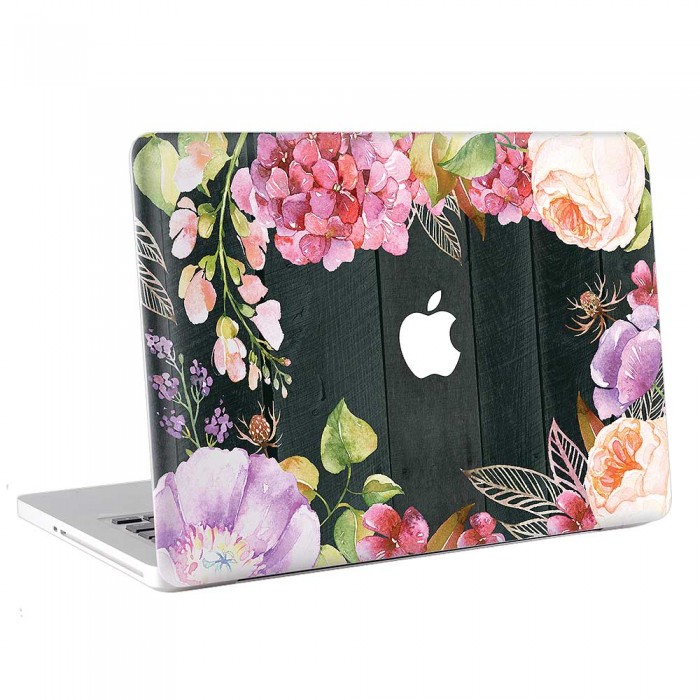 Flowers Watercolor on Wood Background  MacBook Skin / Decal  (KMB-0774)