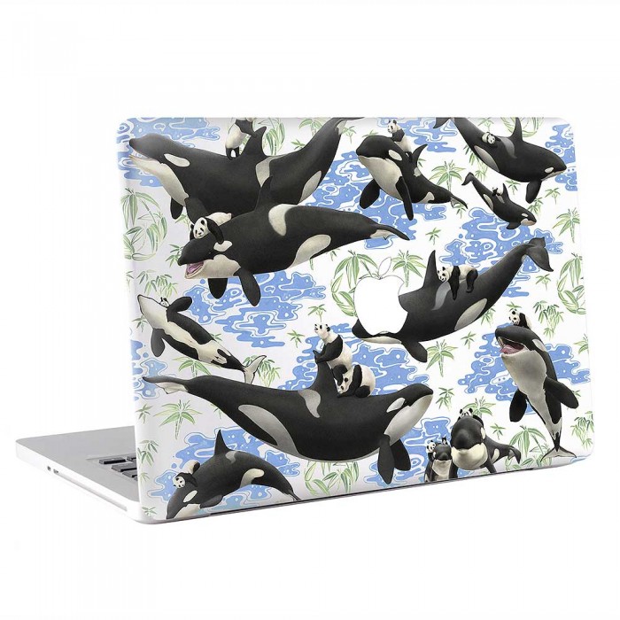 สติกเกอร์สกินแม็คบุ๊ค  ปลาวาฬ  กับ หมีแพนด้า Whale Shower with Panda MacBook Skin Sticker  (KMB-0878)