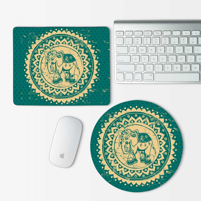 Elephant Indian Ornament Mouse Pad Round or Rectangle (MP-0013)