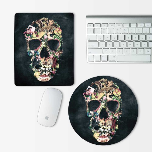 Vintage Floral Skull Mouse Pad Round or Rectangle