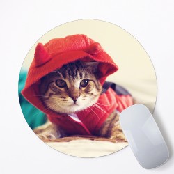 Cute Cat Red Hood Mouse Pad Round or Rectangle