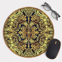 Golden Floral  Mandala Mouse Pad Round