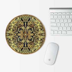 Golden Floral  Mandala Mouse Pad Round