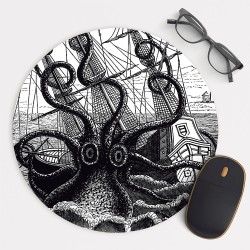 Octopus Attacking Ship Mouse Pad Round