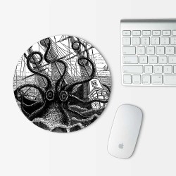 Octopus Attacking Ship Mouse Pad Round