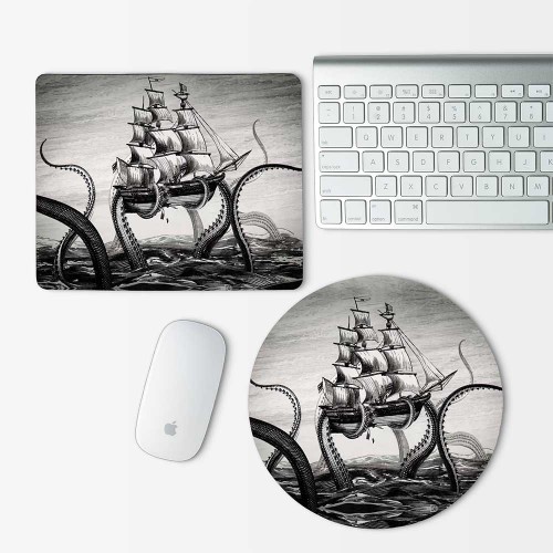 Octopus Attacking Ship v.2 Mouse Pad Round or Rectangle