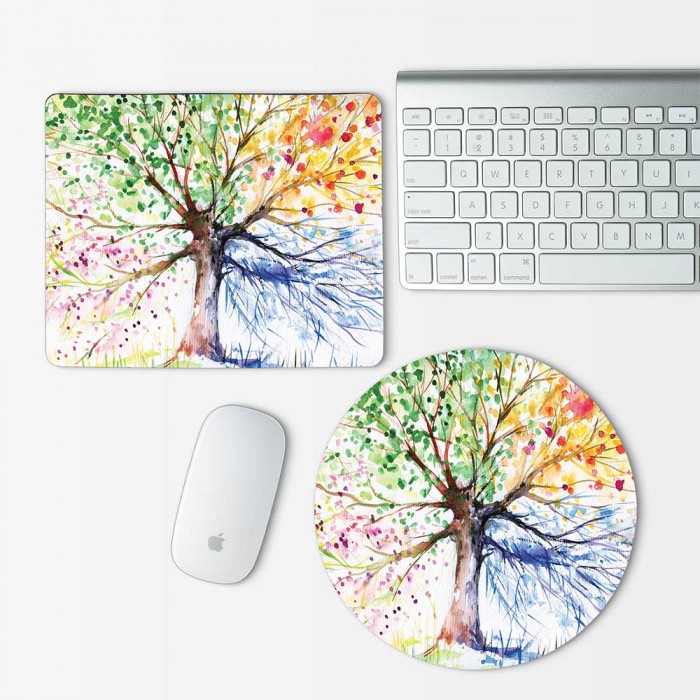 Four Seasons Tree Watercolor Mouse Pad Round or Rectangle (MP-0124)