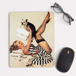 Pin up Girl and Dog Mouse Pad Round or Rectangle