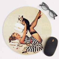 Pin up Girl and Dog Mouse Pad Round or Rectangle