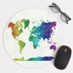 Rainbow watercolor World map Mouse Pad Round or Rectangle