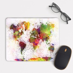 แผ่นรองเมาส์ , เม้าส์แพด Mouse Pad  แผนที่โลก World map watercolor splash