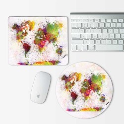 World map watercolor splash Mouse Pad Round or Rectangle