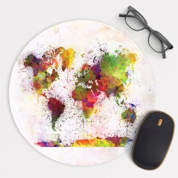World map watercolor splash Mouse Pad Round or Rectangle